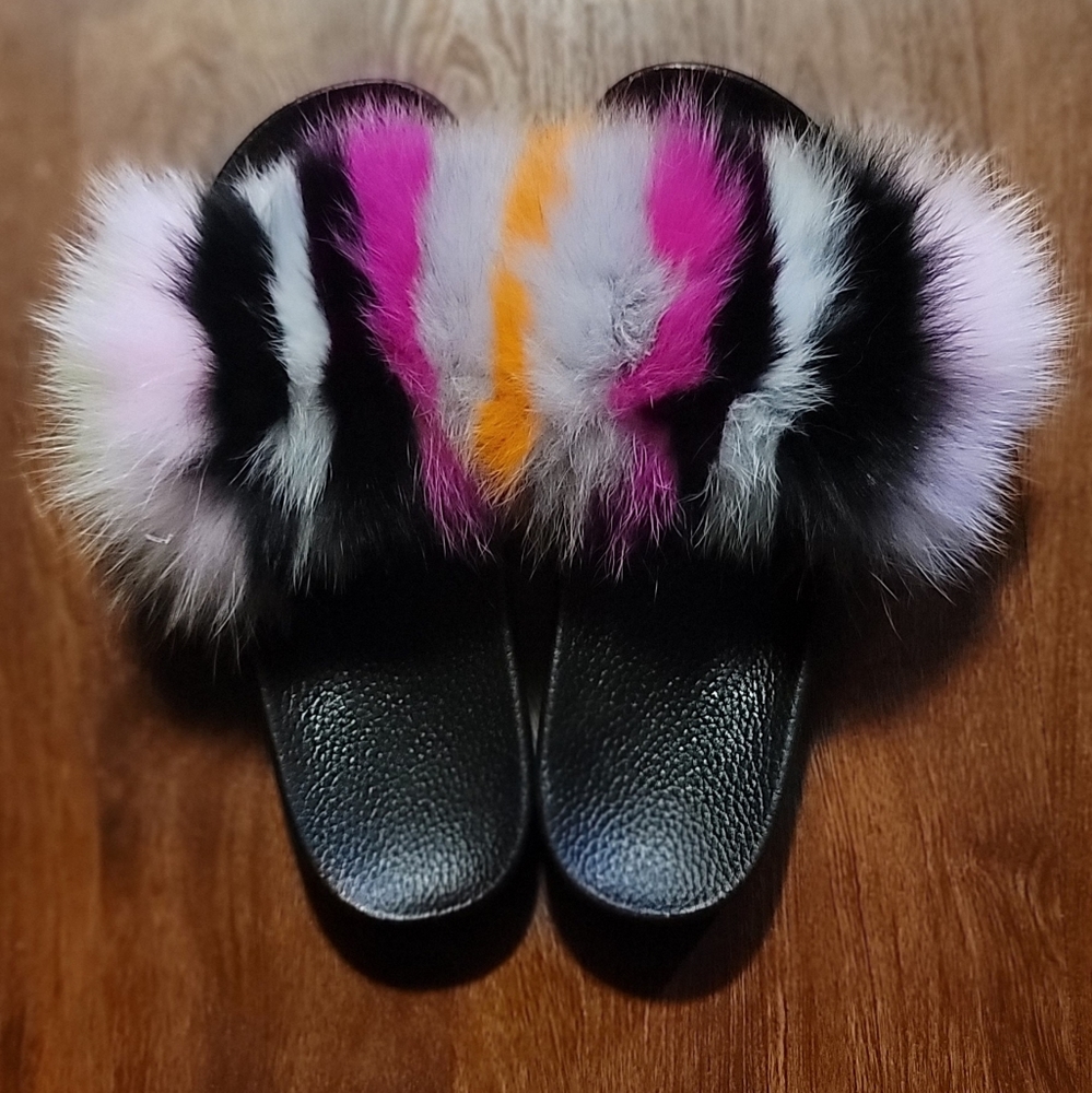 multicolored fur slides